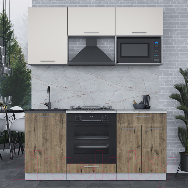 Изображение товара Кухонный гарнитур Интерлиния Мила 1.7 ВТ (персидский жемчуг/дуб веллингтон/серый каспий)