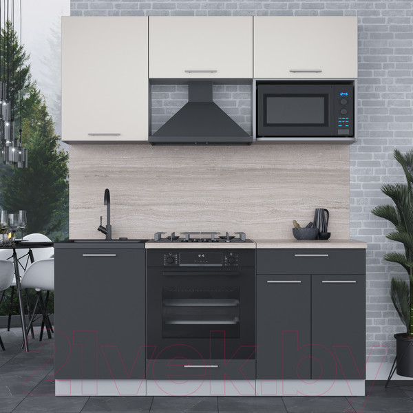 Изображение товара Кухонный гарнитур Интерлиния Мила 1.7 ВТ (персидский жемчуг/антрацит/травертин серый)