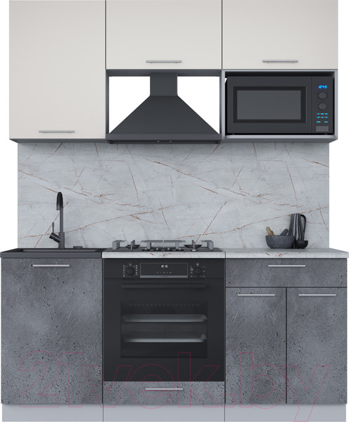 Изображение товара Кухонный гарнитур Интерлиния Мила 1.7 ВТ (персидский жемчуг/бетон портленд/серый каспий)