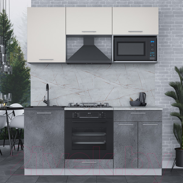 Изображение товара Кухонный гарнитур Интерлиния Мила 1.7 ВТ (персидский жемчуг/бетон портленд/серый каспий)