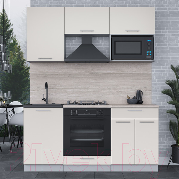 Изображение товара Кухонный гарнитур Интерлиния Мила 1.7 ВТ (персидский жемчуг/персидский жемчуг/травертин серый)