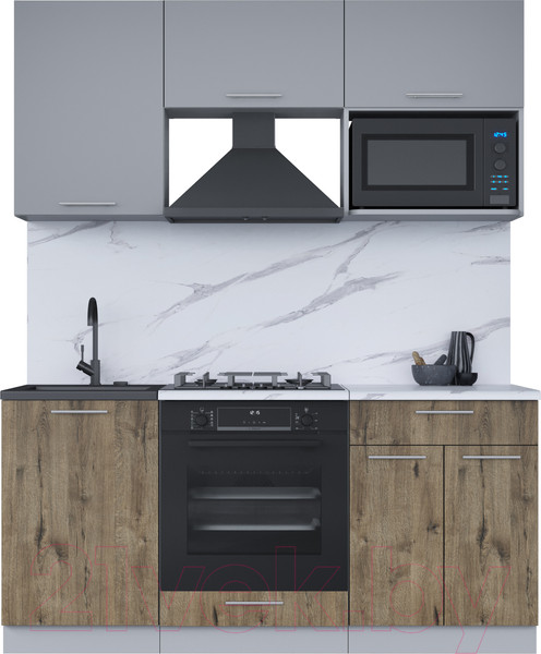 Изображение товара Кухонный гарнитур Интерлиния Мила 1.7 ВТ (серебристый/дуб веллингтон/белый гранит)