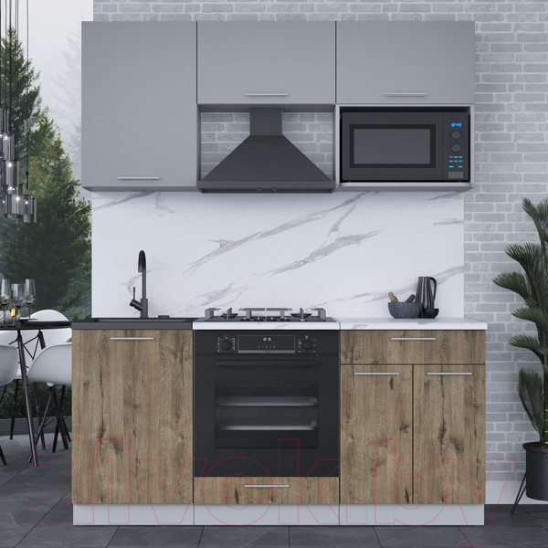 Изображение товара Кухонный гарнитур Интерлиния Мила 1.7 ВТ (серебристый/дуб веллингтон/белый гранит)