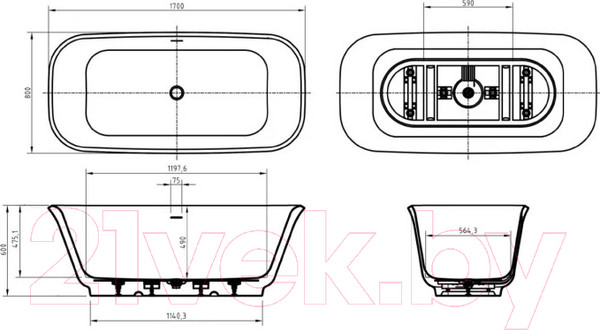 Изображение товара Ванна акриловая BelBagno Due BB702-1700-800-K