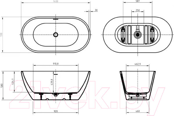 Изображение товара Ванна акриловая BelBagno Due BB701-1400-720-K