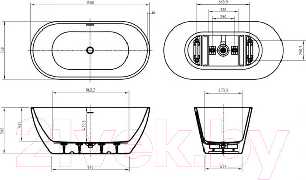 Изображение товара Ванна акриловая BelBagno Due BB701-1500-730-K