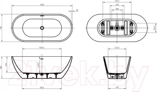 Изображение товара Ванна акриловая BelBagno Due BB701-1600-730-K