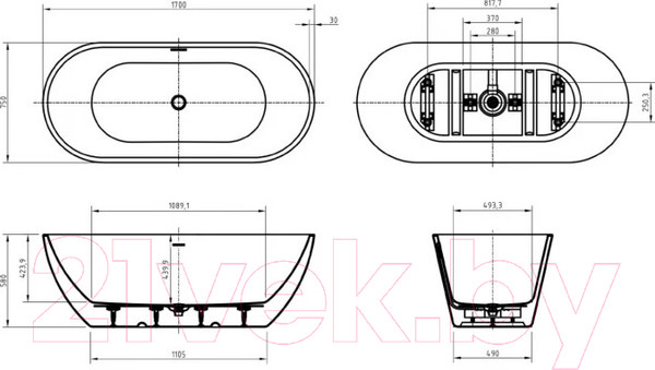 Изображение товара Ванна акриловая BelBagno Due BB701-1700-750-K