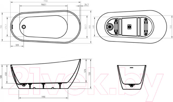 Изображение товара Ванна акриловая BelBagno Due BB704-1700-800-K