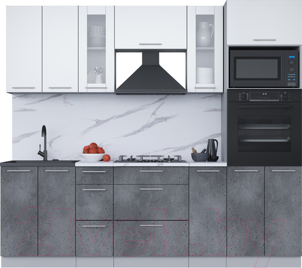 Изображение товара Кухонный гарнитур Интерлиния Мила 2.4 ВТ (белый платинум/бетон портленд/белый гранит)