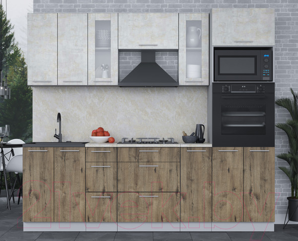 Изображение товара Кухонный гарнитур Интерлиния Мила 2.4 ВТ (бетон лайт/дуб веллингтон/опал светлый)