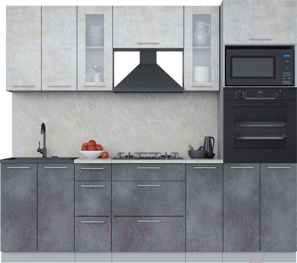 Изображение товара Кухонный гарнитур Интерлиния Мила 2.4 ВТ (бетон лайт/бетон портленд/опал светлый)