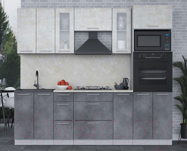 Изображение товара Кухонный гарнитур Интерлиния Мила 2.4 ВТ (бетон лайт/бетон портленд/опал светлый)