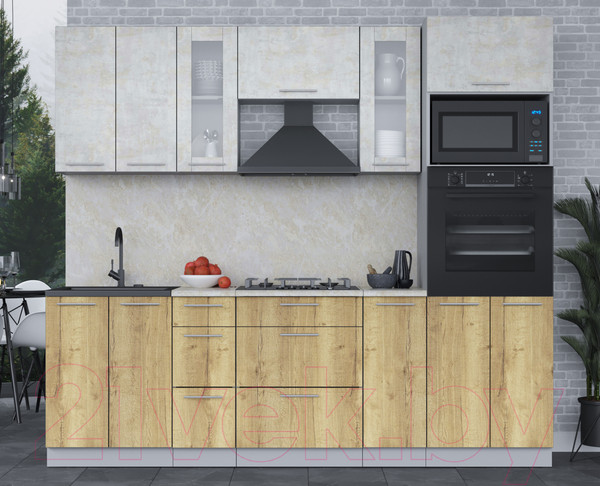 Изображение товара Кухонный гарнитур Интерлиния Мила 2.4 ВТ (бетон лайт/дуб золотой/опал светлый)