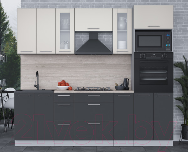 Изображение товара Кухонный гарнитур Интерлиния Мила 2.4 ВТ (персидский жемчуг/антрацит/травертин серый)