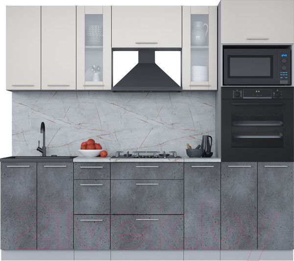 Изображение товара Кухонный гарнитур Интерлиния Мила 2.4 ВТ (персидский жемчуг/бетон портленд/серый каспий)