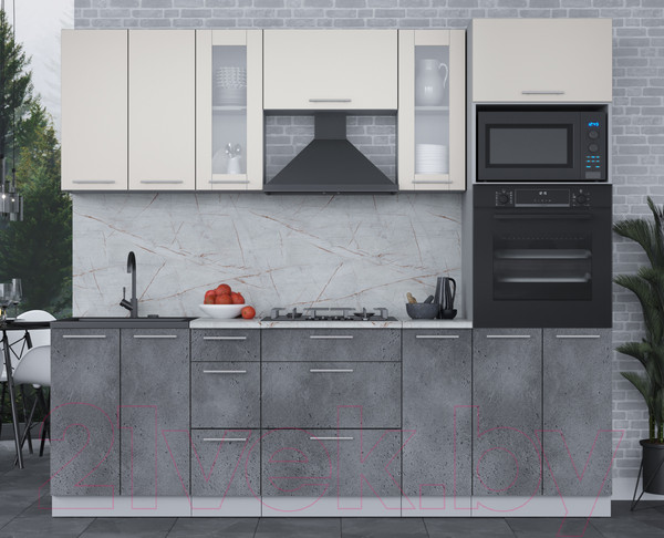 Изображение товара Кухонный гарнитур Интерлиния Мила 2.4 ВТ (персидский жемчуг/бетон портленд/серый каспий)