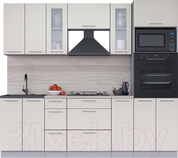 Изображение товара Кухонный гарнитур Интерлиния Мила 2.4 ВТ (персидский жемчуг/персидский жемчуг/травертин серый)