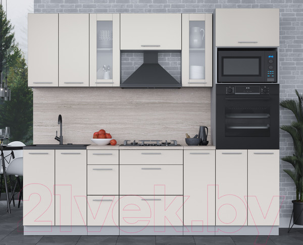 Изображение товара Кухонный гарнитур Интерлиния Мила 2.4 ВТ (персидский жемчуг/персидский жемчуг/травертин серый)