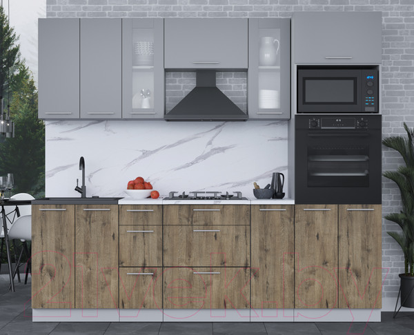 Изображение товара Кухонный гарнитур Интерлиния Мила 2.4 ВТ (серебро/дуб веллингтон/белый гранит)