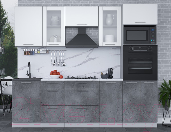 Изображение товара Кухонный гарнитур Интерлиния Мила 2.5 ВТ (белый платинум/бетон портленд/белый гранит)