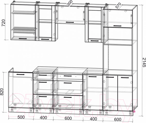 Изображение товара Кухонный гарнитур Интерлиния Мила 2.5 ВТ (белый платинум/бетон портленд/белый гранит)