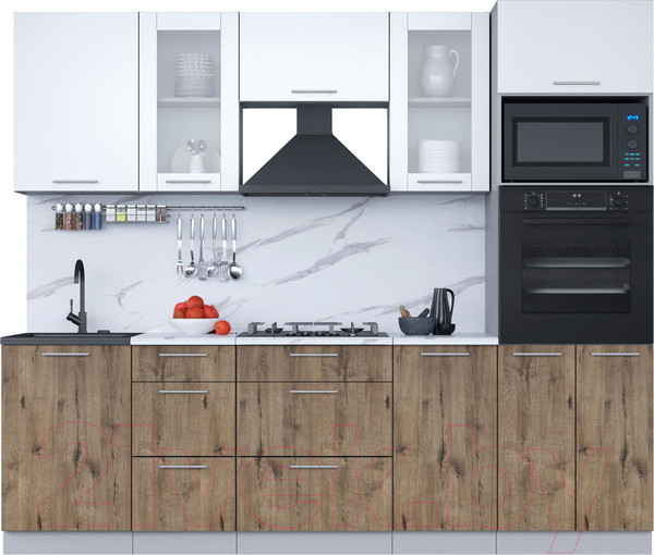 Изображение товара Кухонный гарнитур Интерлиния Мила 2.5 ВТ (белый платинум/дуб веллингтон/белый гранит)