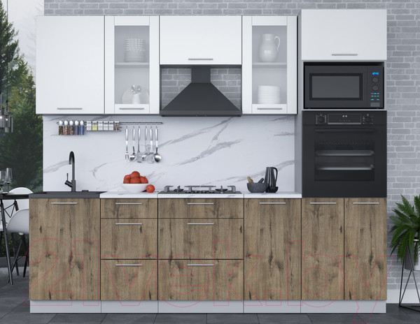 Изображение товара Кухонный гарнитур Интерлиния Мила 2.5 ВТ (белый платинум/дуб веллингтон/белый гранит)