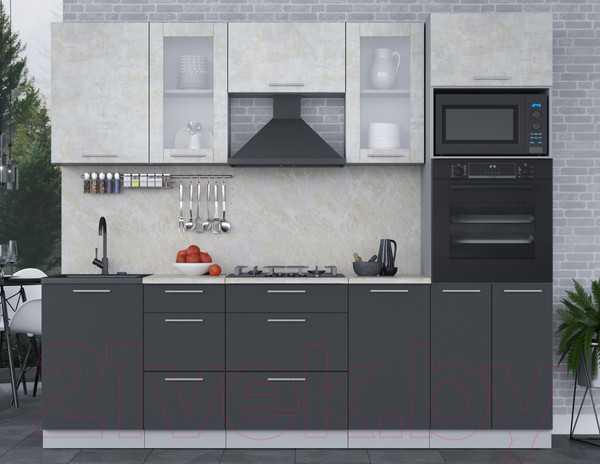 Изображение товара Кухонный гарнитур Интерлиния Мила 2.5 ВТ (бетон лайт/антрацит/опал светлый)