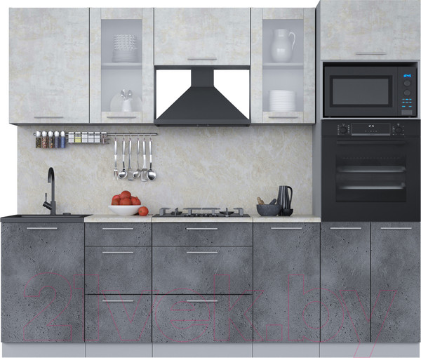 Изображение товара Кухонный гарнитур Интерлиния Мила 2.5 ВТ (бетон лайт/бетон портленд/опал светлый)