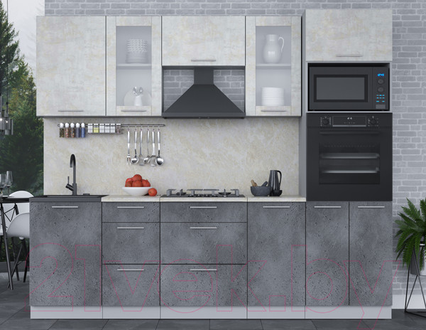 Изображение товара Кухонный гарнитур Интерлиния Мила 2.5 ВТ (бетон лайт/бетон портленд/опал светлый)