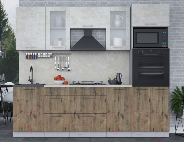 Изображение товара Кухонный гарнитур Интерлиния Мила 2.5 ВТ (бетон лайт/дуб веллингтон/опал светлый)