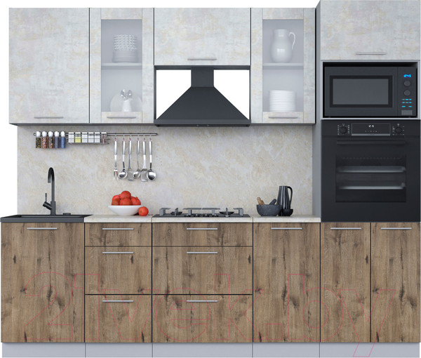 Изображение товара Кухонный гарнитур Интерлиния Мила 2.5 ВТ (бетон лайт/дуб веллингтон/опал светлый)