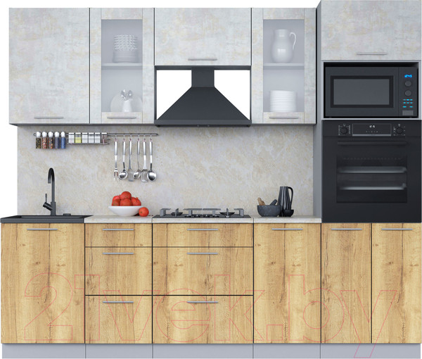 Изображение товара Кухонный гарнитур Интерлиния Мила 2.5 ВТ (бетон лайт/дуб золотой/опал светлый)