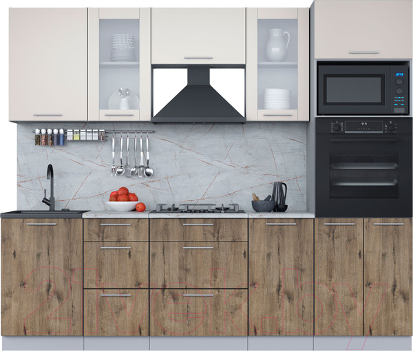 Изображение товара Кухонный гарнитур Интерлиния Мила 2.5 ВТ (персидский жемчуг/дуб веллингтон/серый каспий)