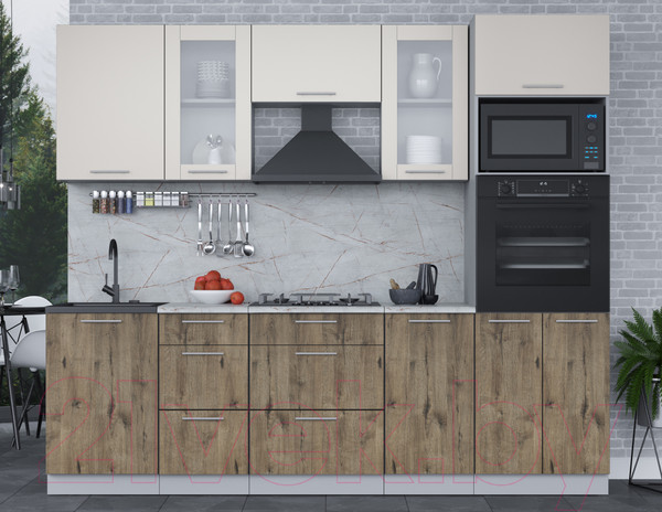 Изображение товара Кухонный гарнитур Интерлиния Мила 2.5 ВТ (персидский жемчуг/дуб веллингтон/серый каспий)