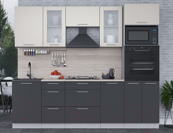 Изображение товара Кухонный гарнитур Интерлиния Мила 2.5 ВТ (персидский жемчуг/антрацит/травертин серый)