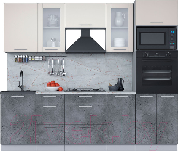 Изображение товара Кухонный гарнитур Интерлиния Мила 2.5 ВТ (персидский жемчуг/бетон портленд/серый каспий)