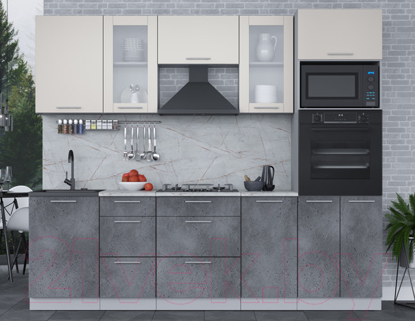 Изображение товара Кухонный гарнитур Интерлиния Мила 2.5 ВТ (персидский жемчуг/бетон портленд/серый каспий)