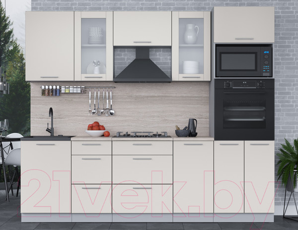 Изображение товара Кухонный гарнитур Интерлиния Мила 2.5 ВТ (персидский жемчуг/персидский жемчуг/травертин серый)