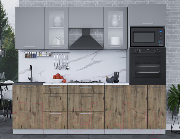 Изображение товара Кухонный гарнитур Интерлиния Мила 2.5 ВТ (серебро/дуб веллингтон/белый гранит)