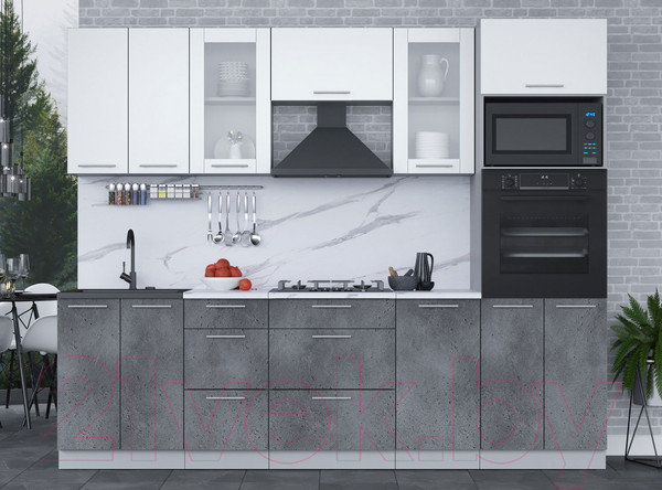 Изображение товара Кухонный гарнитур Интерлиния Мила 2.6 ВТ (белый платинум/бетон портленд/белый гранит)