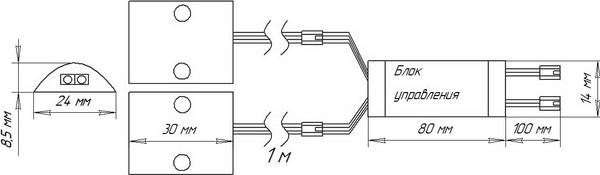 Изображение товара Выключатель для светодиодной ленты AKS Бесконтактный двойной для шкафов (60W, белый)