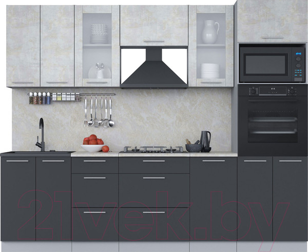 Изображение товара Кухонный гарнитур Интерлиния Мила 2.6 ВТ (бетон лайт/антрацит/опал светлый)