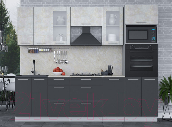 Изображение товара Кухонный гарнитур Интерлиния Мила 2.6 ВТ (бетон лайт/антрацит/опал светлый)