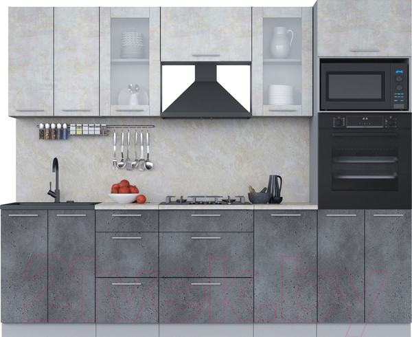 Изображение товара Кухонный гарнитур Интерлиния Мила 2.6 ВТ (бетон лайт/бетон портленд/опал светлый)