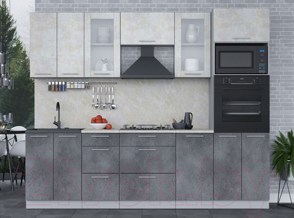 Изображение товара Кухонный гарнитур Интерлиния Мила 2.6 ВТ (бетон лайт/бетон портленд/опал светлый)