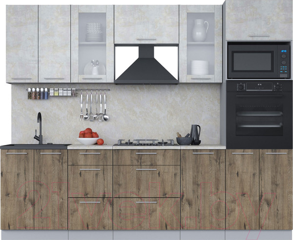 Изображение товара Кухонный гарнитур Интерлиния Мила 2.6 ВТ (бетон лайт/дуб веллингтон/опал светлый)