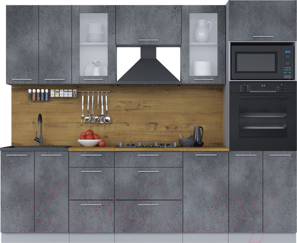 Изображение товара Кухонный гарнитур Интерлиния Мила 2.6 ВТ (бетон портленд/бетон портленд/дуб бунратти)