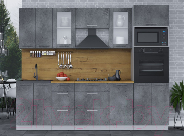 Изображение товара Кухонный гарнитур Интерлиния Мила 2.6 ВТ (бетон портленд/бетон портленд/дуб бунратти)